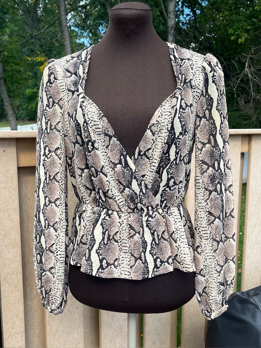 LPA x Revolve Snake Print Crossover Long Sleeve Blouse Size XS Animal Office